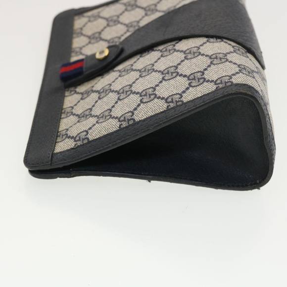 GUCCI GG Canvas Sherry Line Clutch Bag PVC Leather Gray Red Navy Auth th3543 - Picture 4 of 16